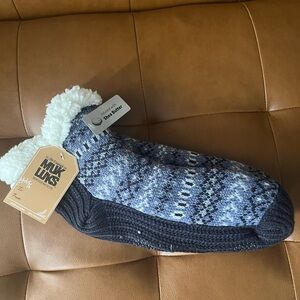 MukLuk Cabin Slipper Socks Blue/Black Sz Small